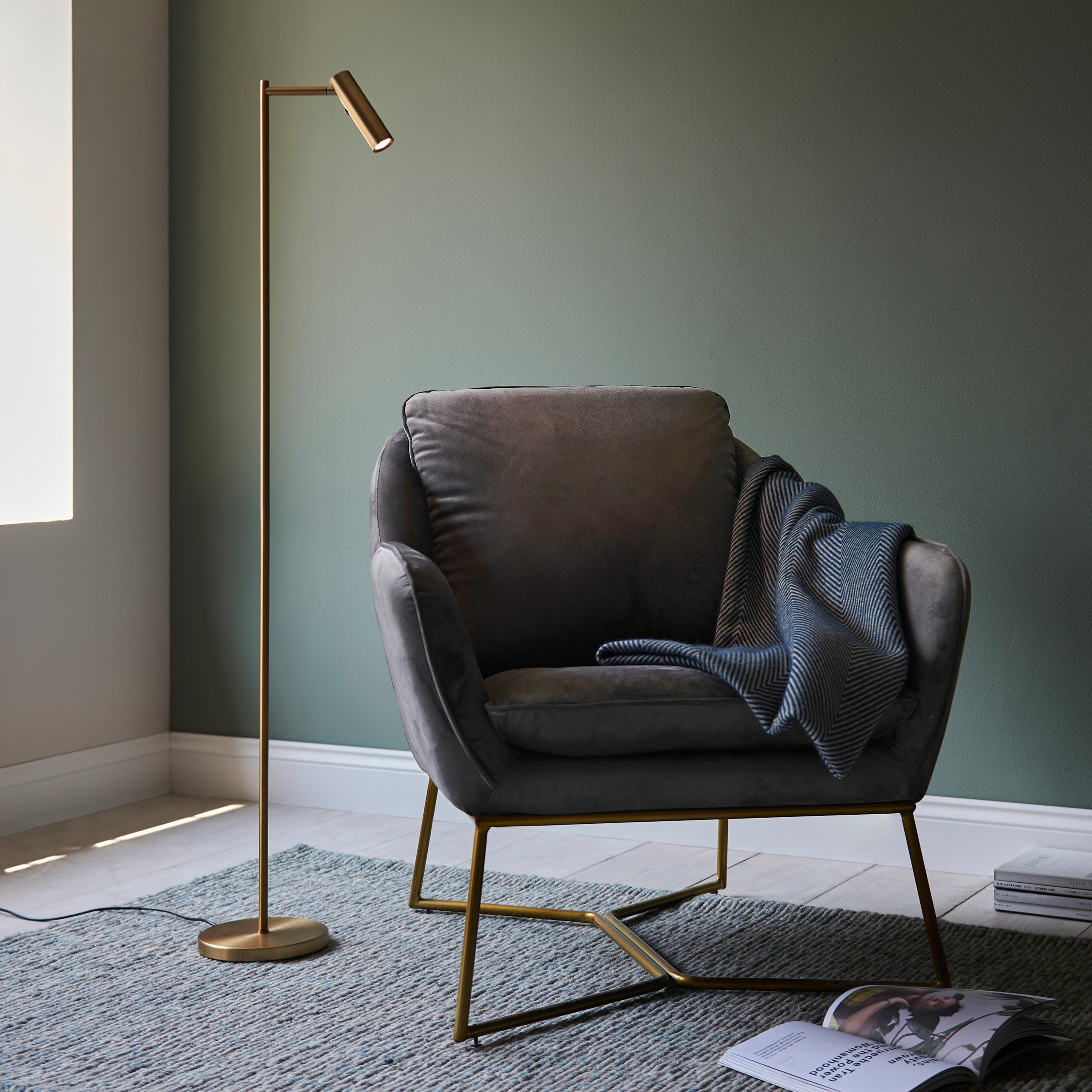 Dedicated Satin Warm Brass Reader Single Floor Lamp